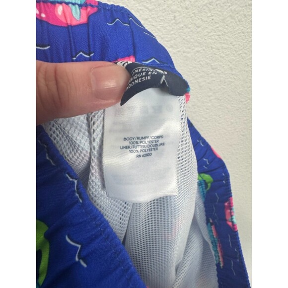 Lands' End Boys XL Swim Trunks Deep Sea Multi Sharks Navy Blue 14-16H Drawstring - Picture 6 of 11